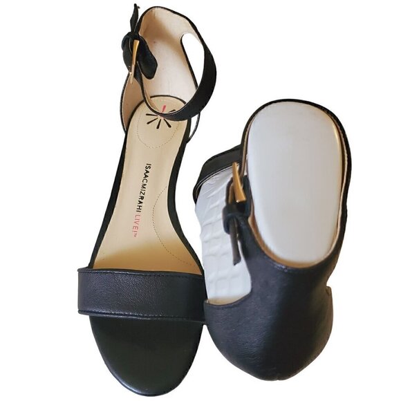 Isaac Mizrahi Black Katie Sandals, Woman's Black Leather Sandals - Picture 2 of 4